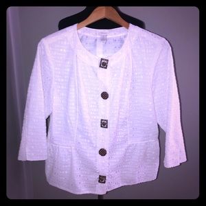 Chico’s white eyelet jacket blazer sz 2 L 12